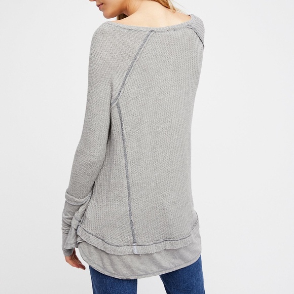 We The Free Gray Oversized Waffle Long Sleeve Size Small - Picture 3 of 13